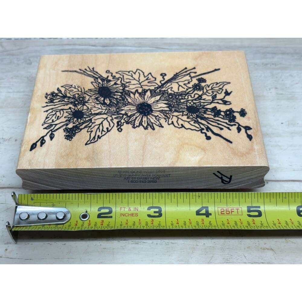 Vtg 1995 Art Gone Wild Sunflower Buquet Wood Mounted Rubber Stamp - Picture 4 of 5